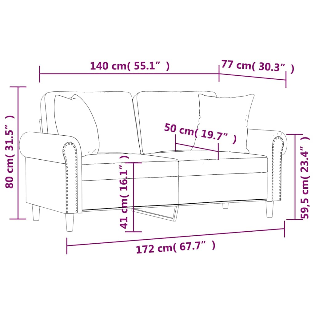 2-Seater Sofa with Pillows&Cushions Dark Grey 140 cm Velvet