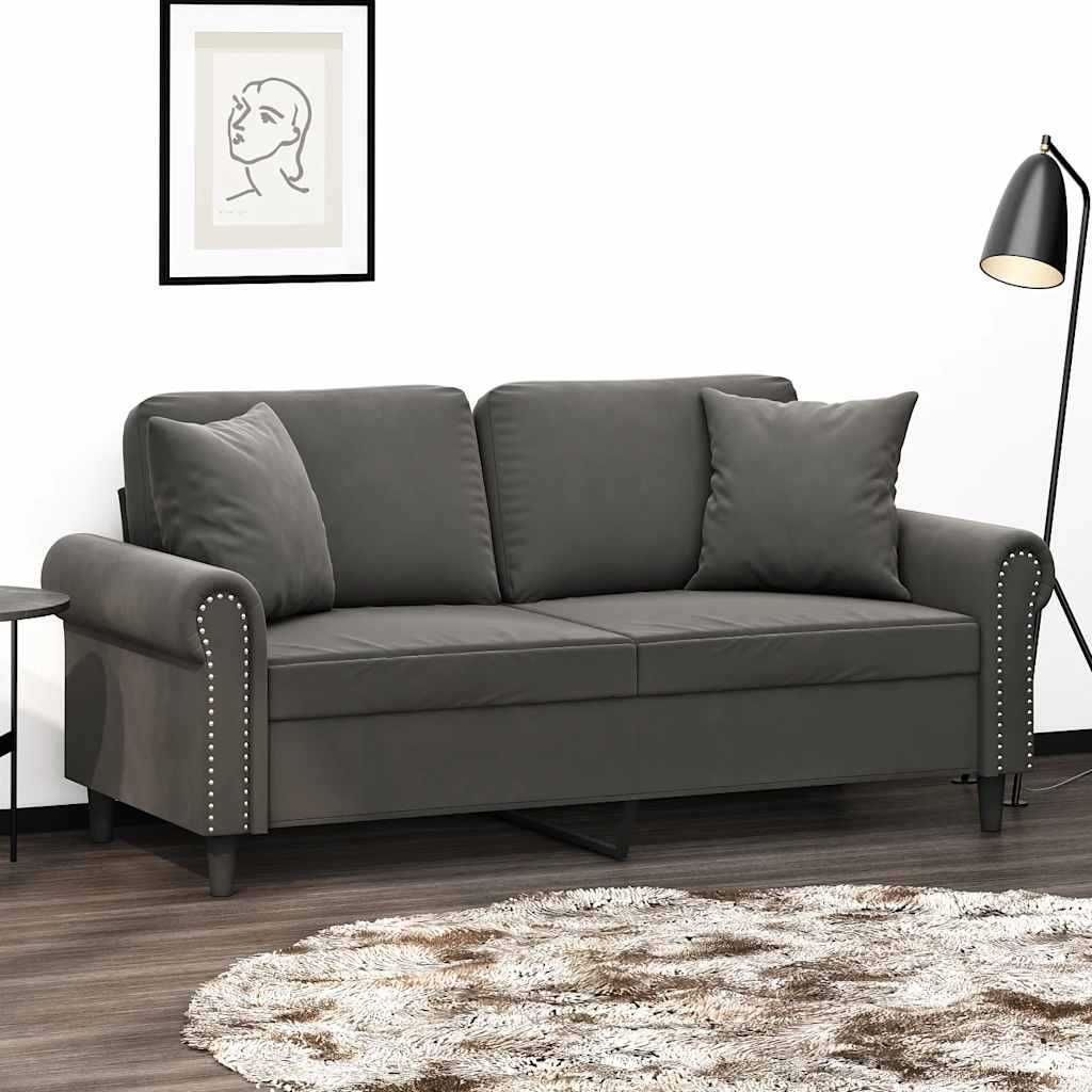 2-Seater Sofa with Pillows&Cushions Dark Grey 140 cm Velvet