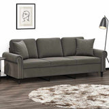 3-Seater Sofa with Pillows&Cushions Dark Grey 180 cm Velvet