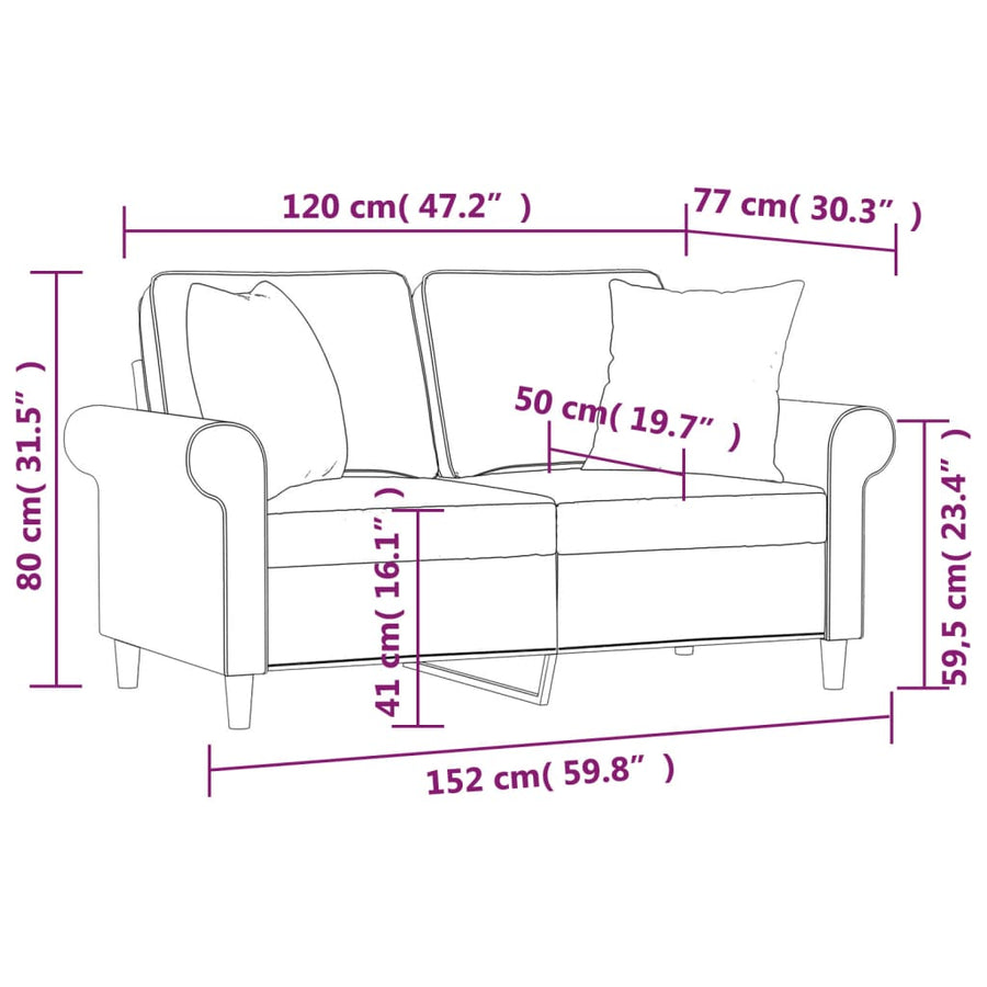 2-Seater Sofa with Pillows&Cushions Dark Grey 120 cm Fabric