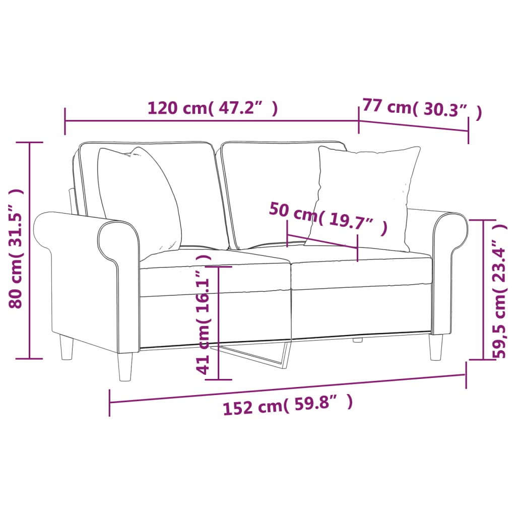 2-Seater Sofa with Pillows&Cushions Cream 120 cm Fabric