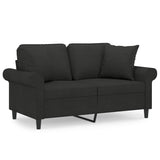 2-Seater Sofa with Pillows&Cushions Black 120 cm Fabric