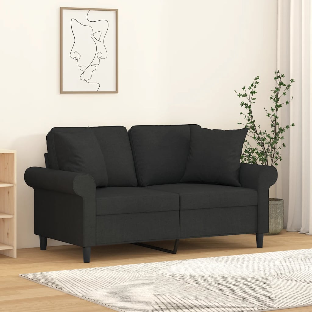 2-Seater Sofa with Pillows&Cushions Black 120 cm Fabric