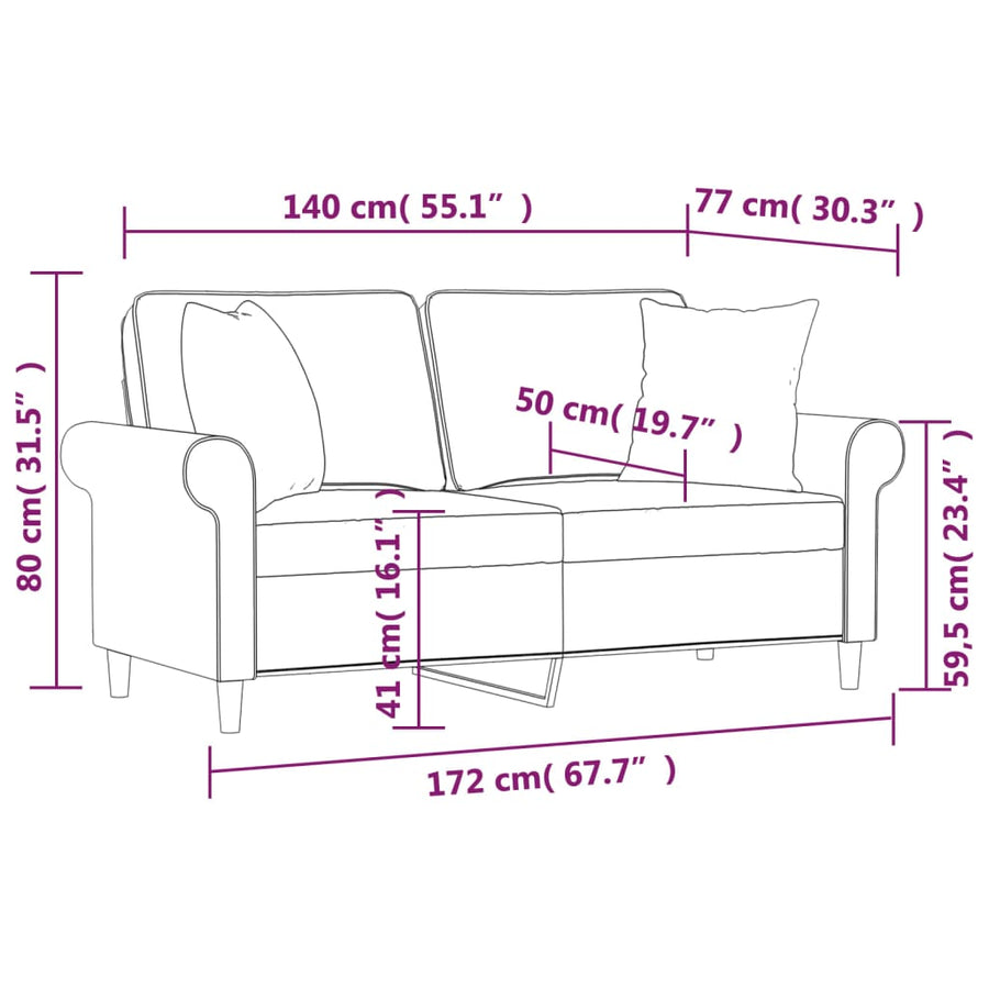 2-Seater Sofa with Pillows&Cushions Light Grey 140 cm Fabric