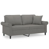 2-Seater Sofa with Pillows&Cushions Dark Grey 140 cm Fabric - Front View