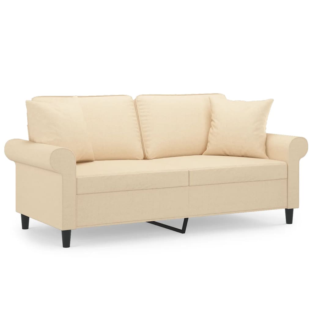 2-Seater Sofa with Pillows&Cushions Cream 140 cm Fabric