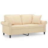 2-Seater Sofa with Pillows&Cushions Cream 140 cm Fabric - Front View