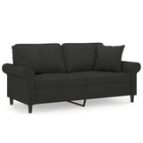 2-Seater Sofa with Pillows&Cushions Black 140 cm Fabric - Front View