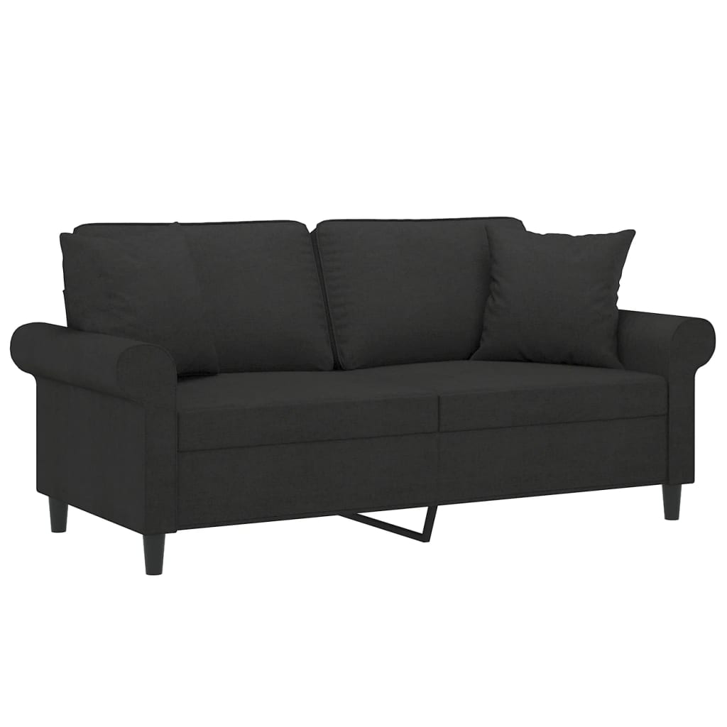 2-Seater Sofa with Pillows&Cushions Black 140 cm Fabric
