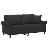 2-Seater Sofa with Pillows&Cushions Black 140 cm Fabric - Side View