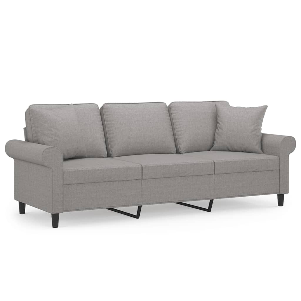 3-Seater Sofa with Pillows&Cushions Light Grey 180 cm Fabric
