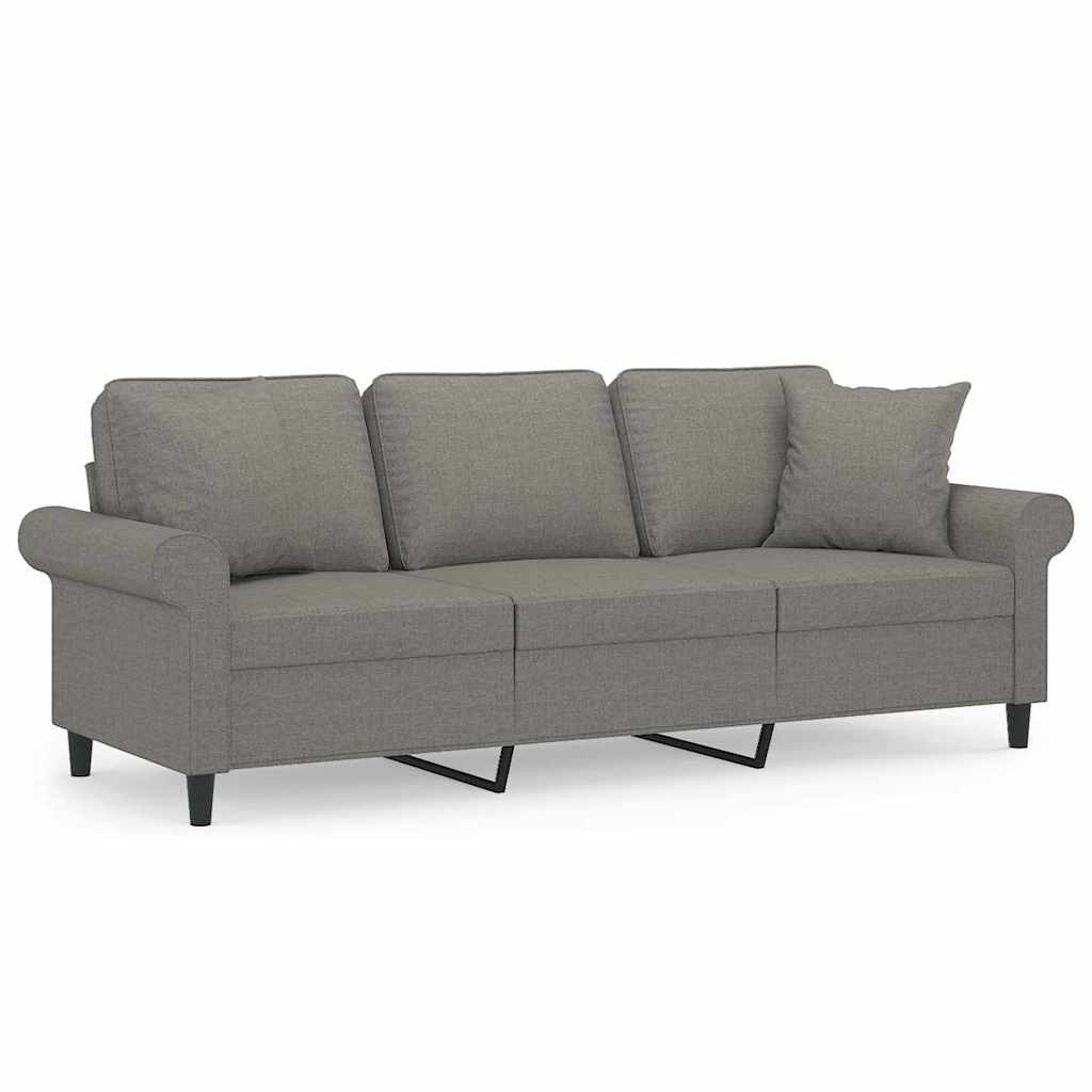 3-Seater Sofa with Pillows&Cushions Dark Grey 180 cm Fabric