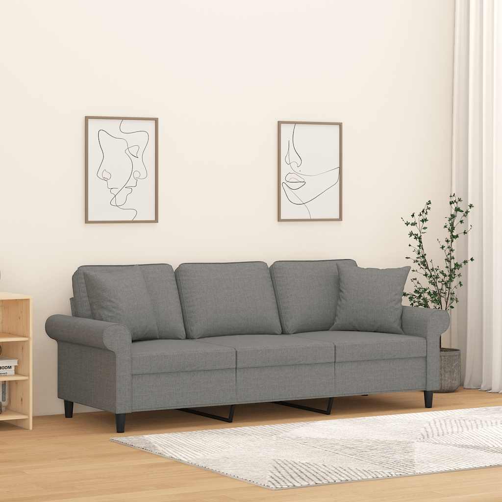 3-Seater Sofa with Pillows&Cushions Dark Grey 180 cm Fabric