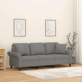 3-Seater Sofa with Pillows&Cushions Dark Grey 180 cm Fabric