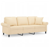 3-Seater Sofa with Pillows&Cushions Cream 180 cm Fabric - Front View