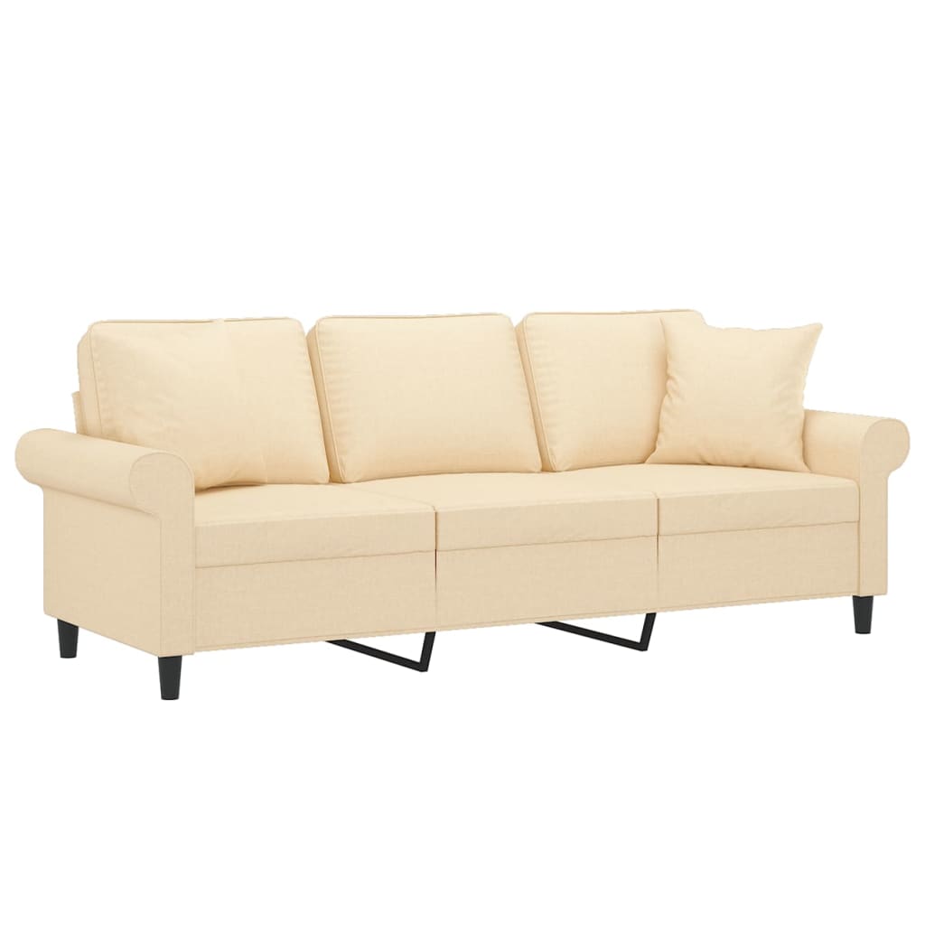 3-Seater Sofa with Pillows&Cushions Cream 180 cm Fabric