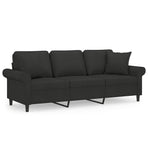 3-Seater Sofa with Pillows&Cushions Black 180 cm Fabric