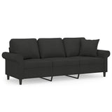 3-Seater Sofa with Pillows&Cushions Black 180 cm Fabric - Front View