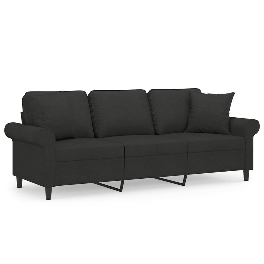 3-Seater Sofa with Pillows&Cushions Black 180 cm Fabric