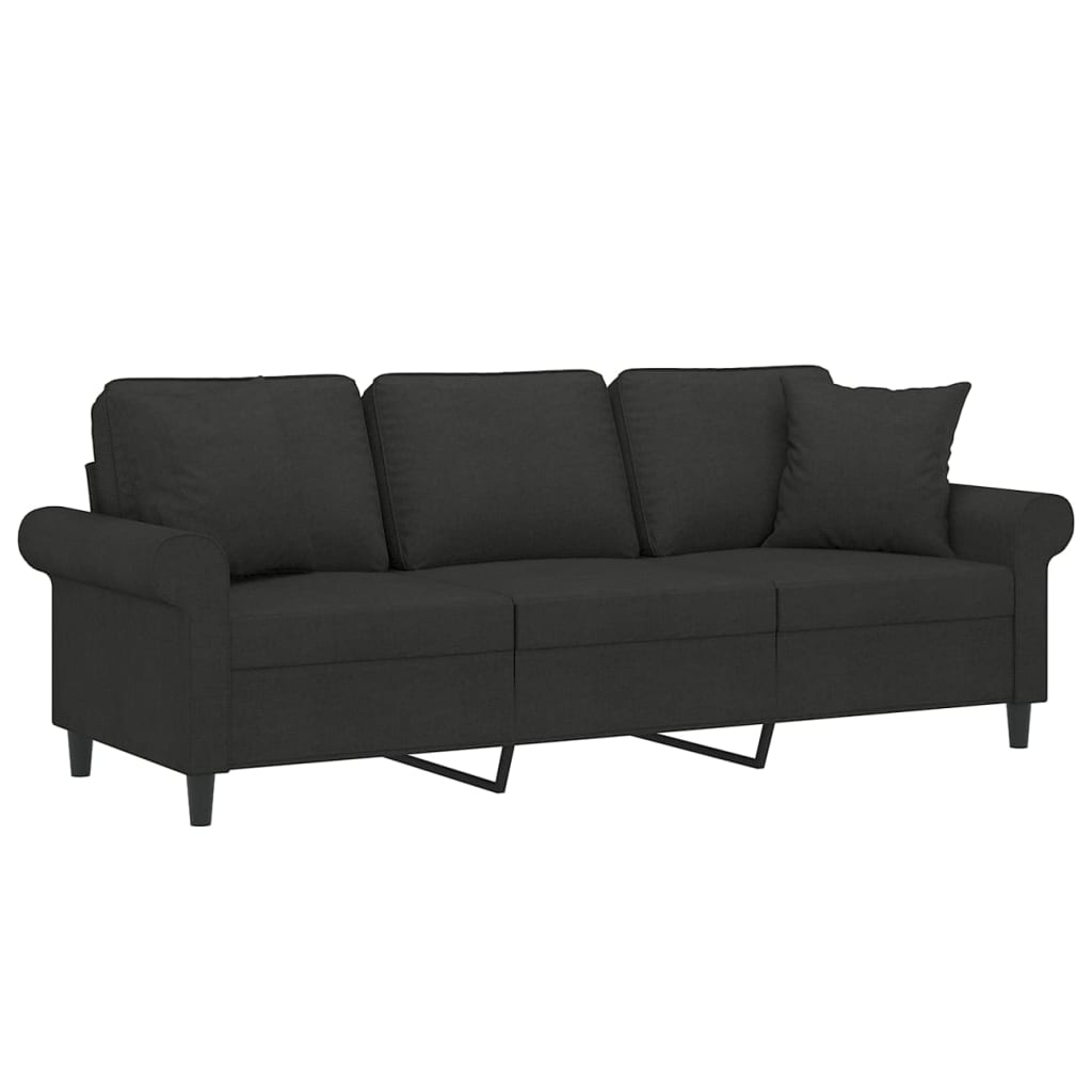 3-Seater Sofa with Pillows&Cushions Black 180 cm Fabric