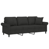 3-Seater Sofa with Pillows&Cushions Black 180 cm Fabric - Side View