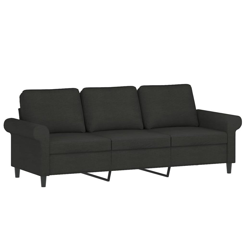 3-Seater Sofa with Pillows&Cushions Black 180 cm Fabric
