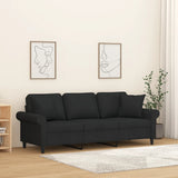 3-Seater Sofa with Pillows&Cushions Black 180 cm Fabric