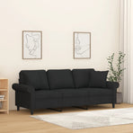3-Seater Sofa with Pillows&Cushions Black 180 cm Fabric