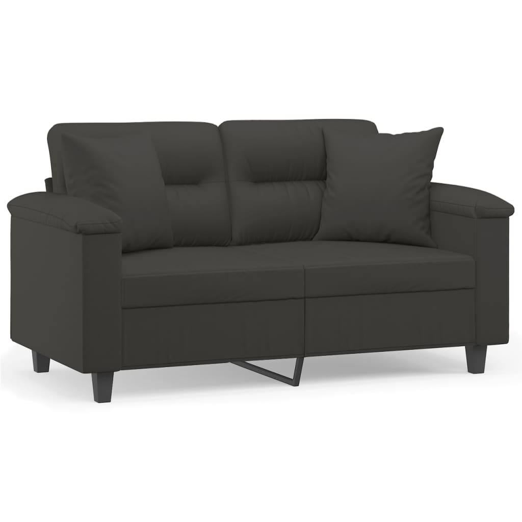 2-Seater Sofa with Pillows&Cushions Dark Grey 120 cm Microfibre Fabric
