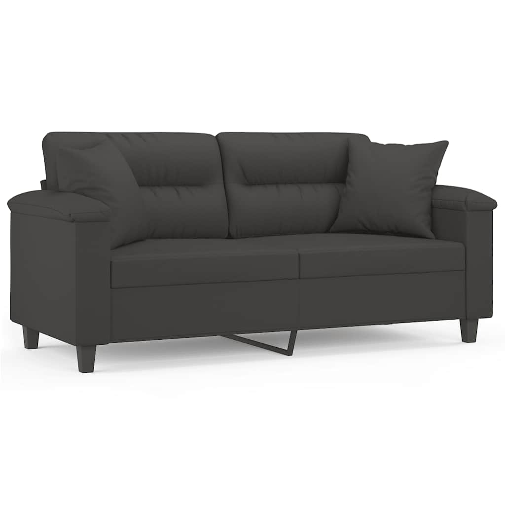2-Seater Sofa with Pillows&Cushions Dark Grey 140 cm Microfibre Fabric