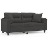 2-Seater Sofa with Pillows&Cushions Dark Grey 140 cm Microfibre Fabric - Front View
