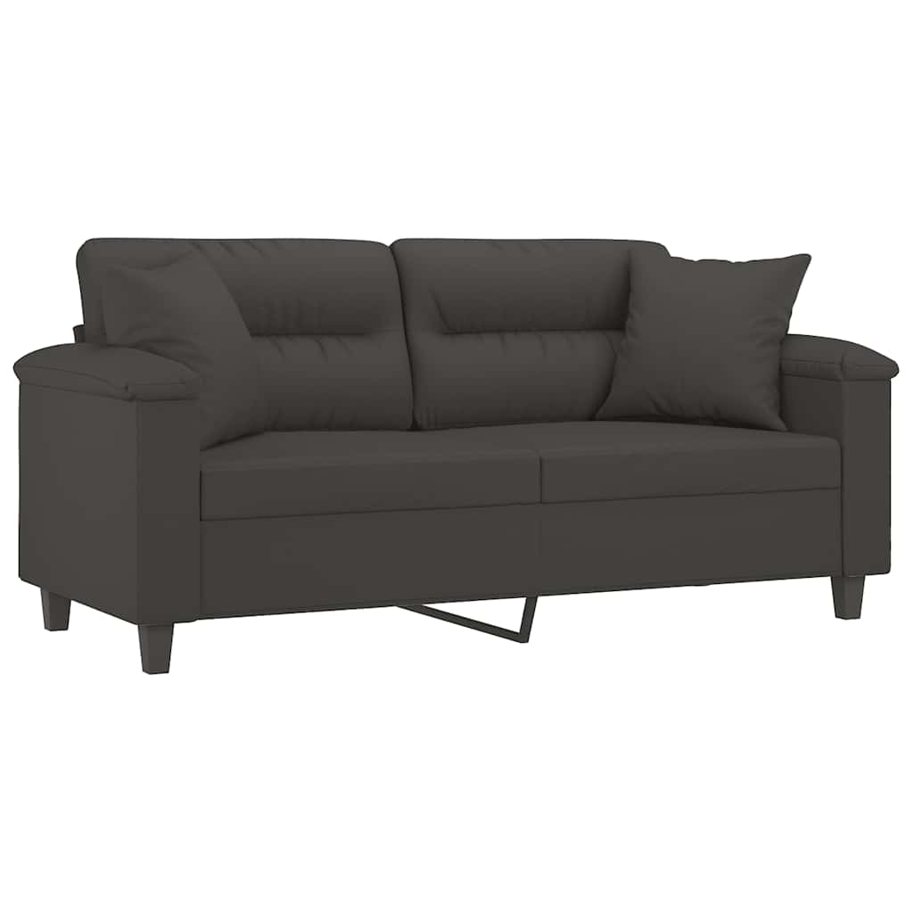 2-Seater Sofa with Pillows&Cushions Dark Grey 140 cm Microfibre Fabric