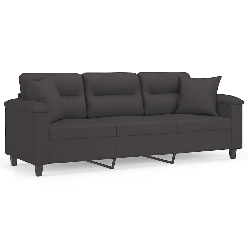 3-Seater Sofa with Pillows&Cushions Dark Grey 180 cm Microfibre Fabric