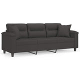 3-Seater Sofa with Pillows&Cushions Dark Grey 180 cm Microfibre Fabric - Front View