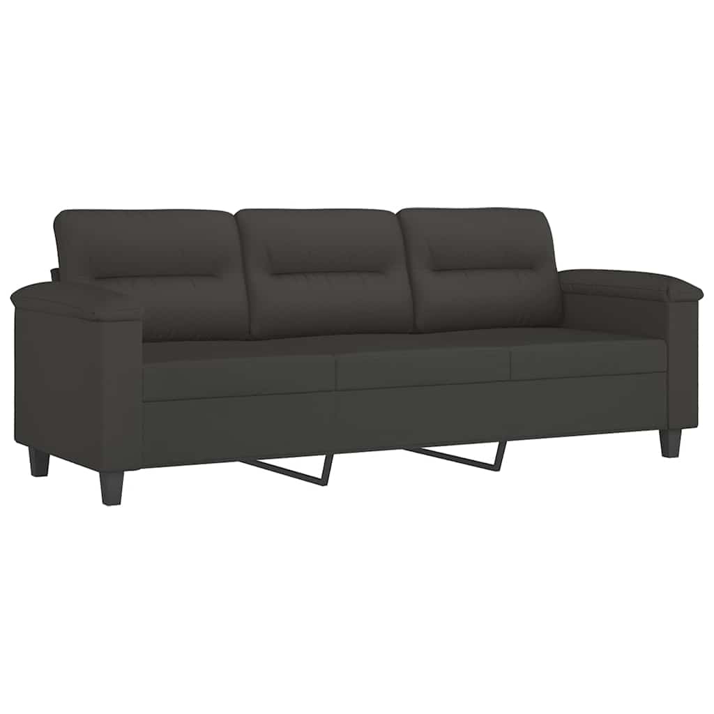 3-Seater Sofa with Pillows&Cushions Dark Grey 180 cm Microfibre Fabric