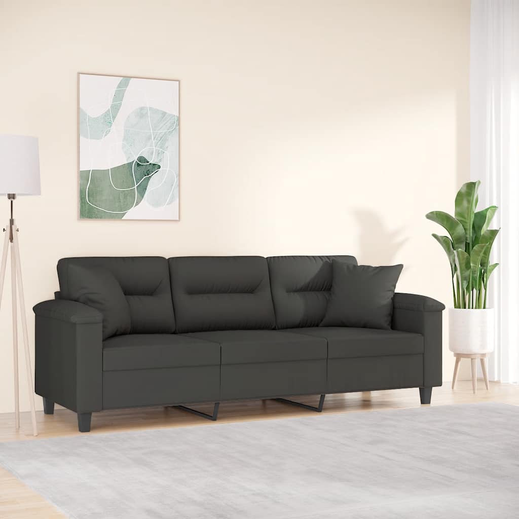3-Seater Sofa with Pillows&Cushions Dark Grey 180 cm Microfibre Fabric