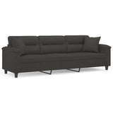 3-Seater Sofa with Pillows&Cushions Dark Grey 210 cm Microfibre Fabric - Front View