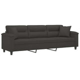 3-Seater Sofa with Pillows&Cushions Dark Grey 210 cm Microfibre Fabric
