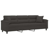 3-Seater Sofa with Pillows&Cushions Dark Grey 210 cm Microfibre Fabric - Side View