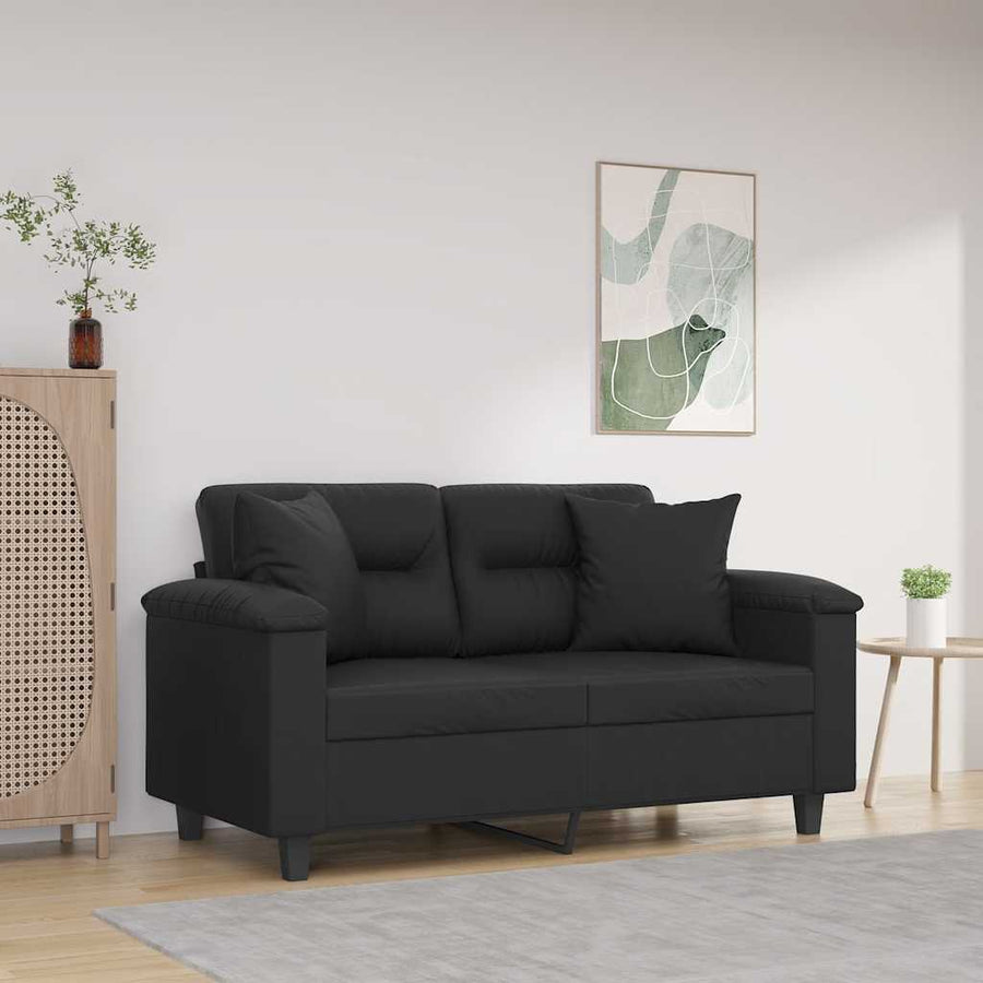 2-Seater Sofa with Pillows&Cushions Black 120 cm Faux Leather