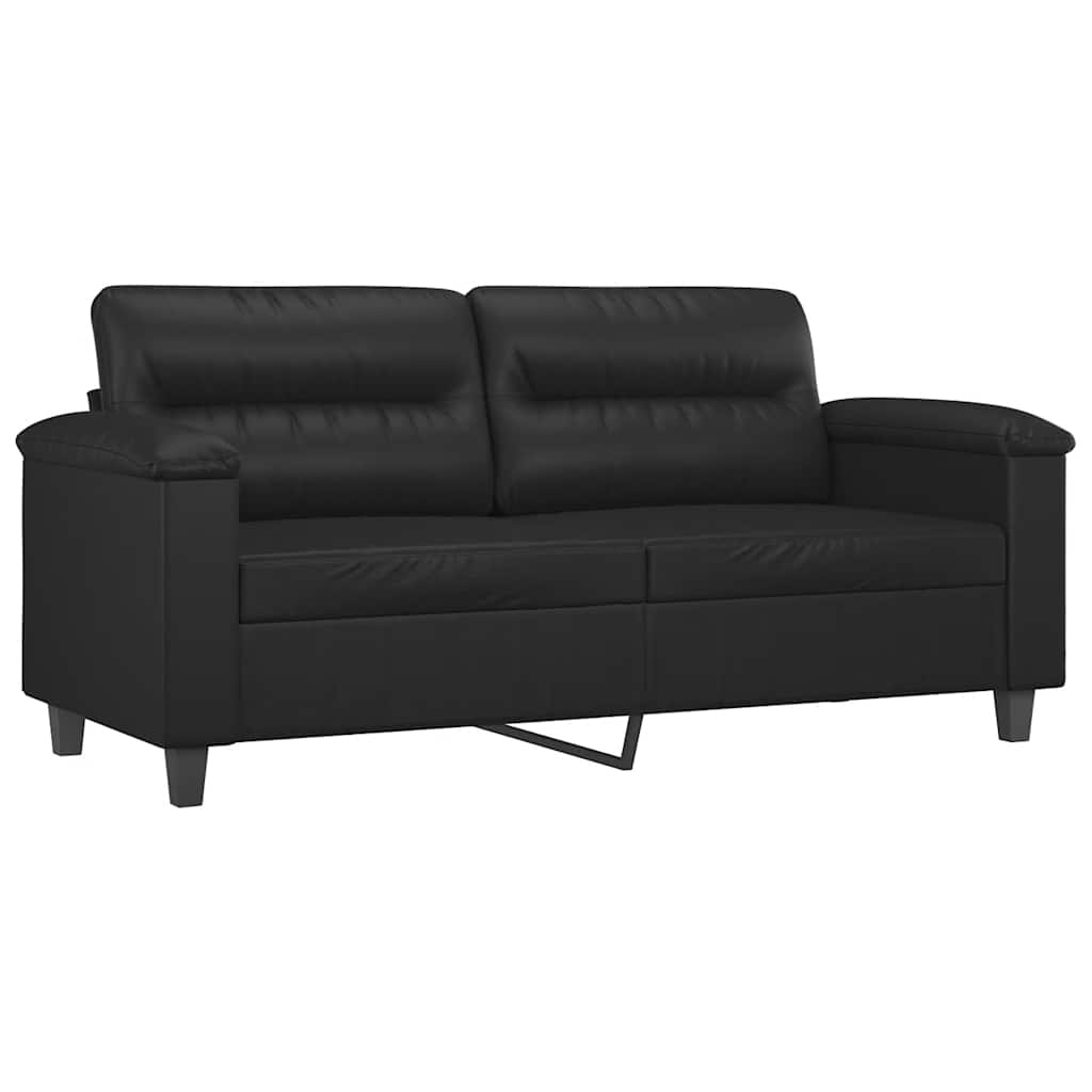 2-Seater Sofa with Pillows&Cushions Black 140 cm Faux Leather