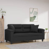 2-Seater Sofa with Pillows&Cushions Black 140 cm Faux Leather