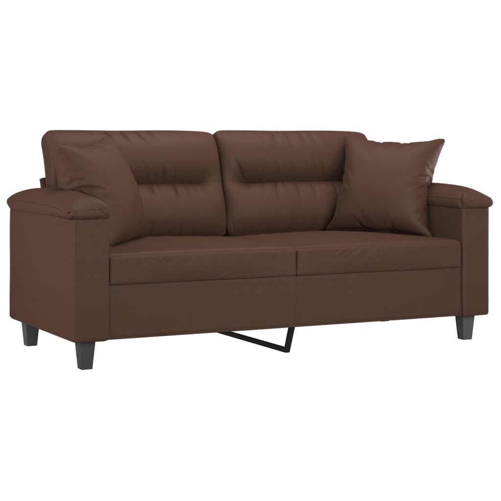 2-Seater Sofa with Pillows&Cushions Brown 140 cm Faux Leather
