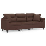 3-Seater Sofa with Pillows&Cushions Brown 180 cm Faux Leather