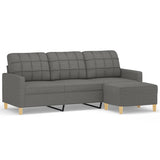 3-Seater Sofa with Footstool Dark Grey 180 cm Fabric - Front View
