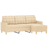 3-Seater Sofa with Footstool Cream 180 cm Fabric - Side View