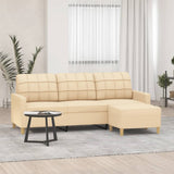 3-Seater Sofa with Footstool Cream 180 cm Fabric