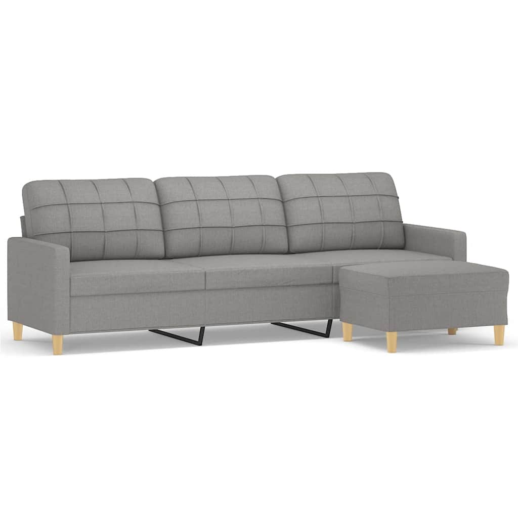 3-Seater Sofa with Footstool Light Grey 210 cm Fabric