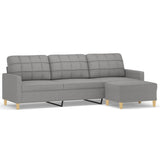 3-Seater Sofa with Footstool Light Grey 210 cm Fabric - Front View