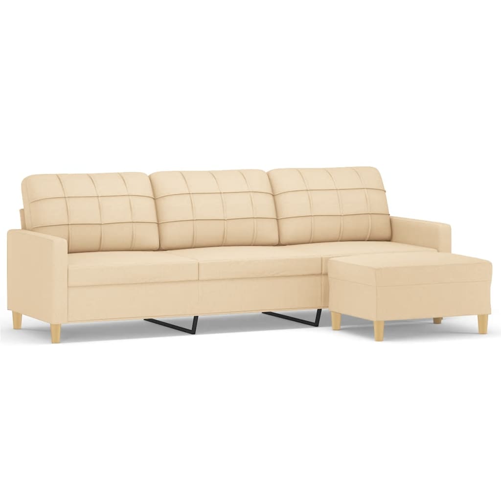 3-Seater Sofa with Footstool Cream 210 cm Fabric